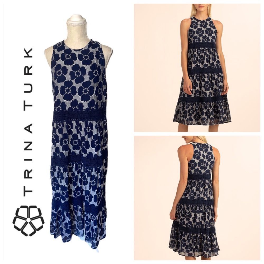 Trina Turk Alana Sleeveless Tiered Midi Dress In Ink